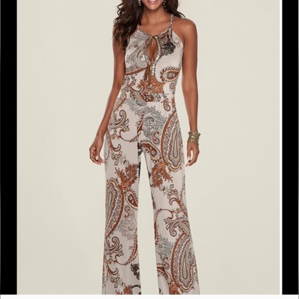 VENUS Paisley Print Jumpsuit in Cream and Brown - Picture 6 of 6